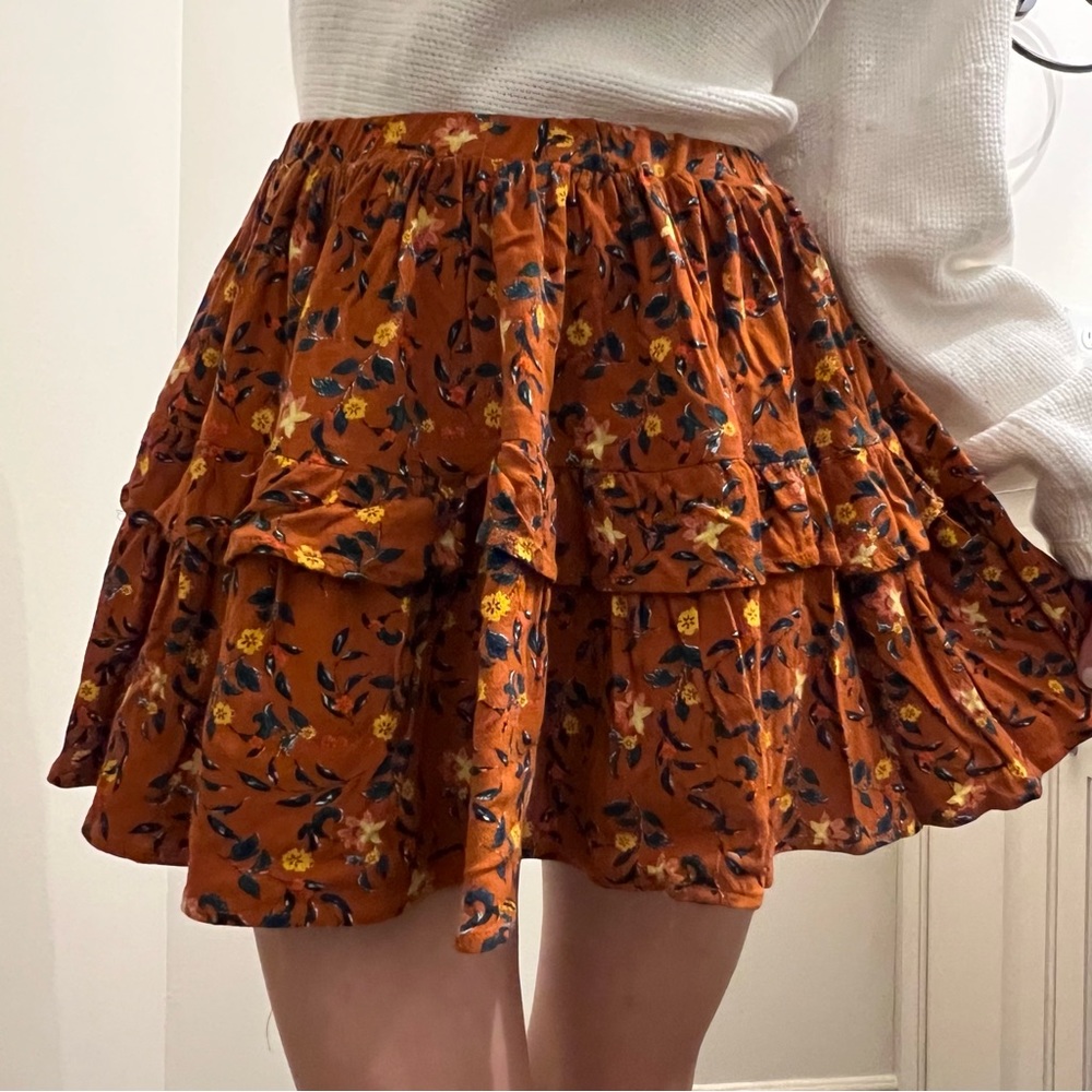 Orange Floral Twirl Skirt